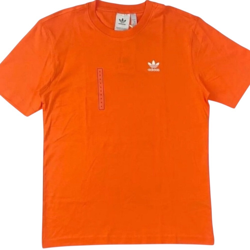Adidas Orange Trefoil Tee Men’s Large White embroidered logo